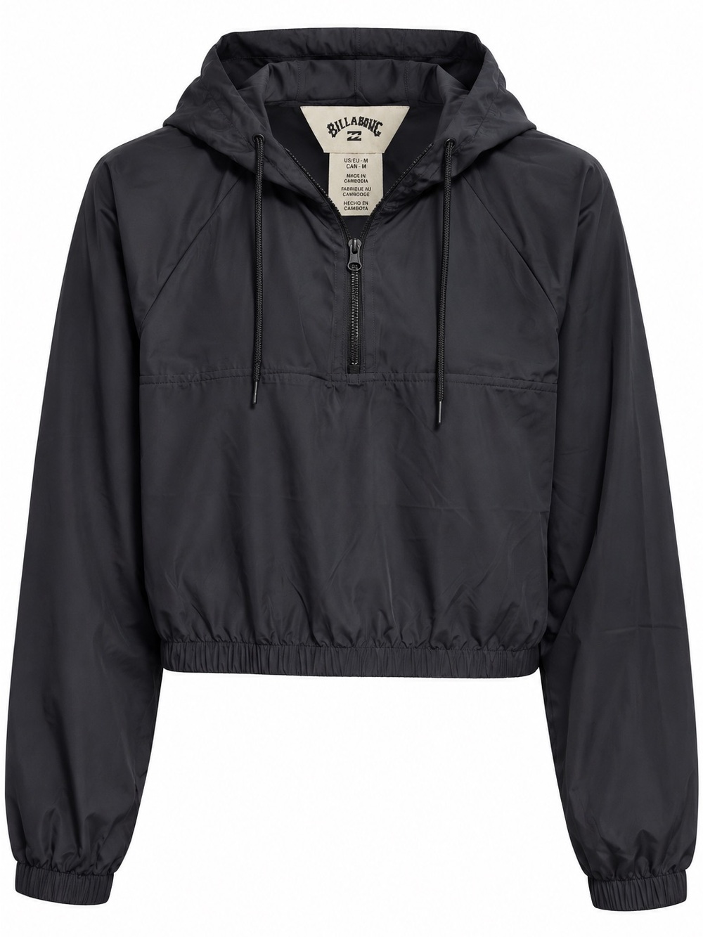 NWT Billabong Wind Down Crop Jacket Women M Black Hooded Windbreaker